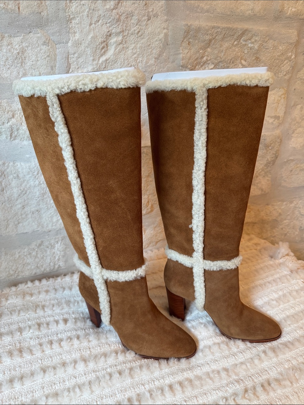 Lauren Ralph Lauren Chestnut Suede Tall Shearling-Trim Boots (Gorgeous) - Picture 3 of 11